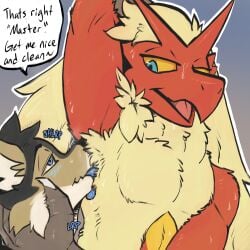 1:1 absurd_res arkail_(randomlucario) arkailart armpit_fetish armpit_lick armpit_play armpit_tuft armpit_worship avian blaziken blush bodily_fluids body_worship canid canine canis duo fluffy fluffy_chest fluffy_ears generation_3_pokemon grabbing_head hi_res jackal licking male mammal musk musk_drunk musky_armpit nintendo pokemon pokemon_(species) sweat sweaty_body tongue tongue_bath trainer_role_reversal