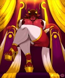 big_ass heels huge_breasts large_breasts looking_at_viewer original original_character suirano suirano_(character) thick_thighs throne