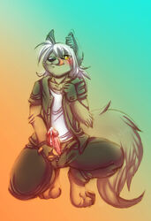 anthro canine cum cute erection fox fur furry gay inuki male teasing unzip