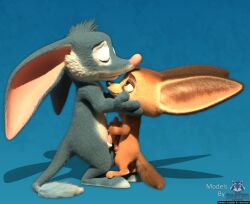 3d_(artwork) 4_fingers animal_genitalia anthro bandicoot big_ears bilby bilby_(dreamworks) black_nose blender_(artwork) blender_cycles_(artwork) blue_background blue_body blue_fur canid canine canine_genitalia digital_media_(artwork) disney dreamworks duo english_text erection eyes_closed fennec_fox fingers finnick_(zootopia) fox fur genitals handjob hi_res knot looking_at_another looking_at_partner male male/male mammal marsupial nude penile penis perry_(bilby) pink_nose pink_penis rasterraccoon sex short_male side_view simple_background tan_body tan_fur text true_fox watermark whiskers zootopia