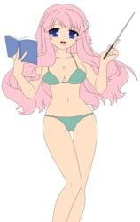 baka_to_test_to_shoukanjuu bikini blue_eyes breasts busty female hair_ornament highres himeji_mizuki legs long_hair photoshop pink_hair smile swimsuit thighs vector_trace