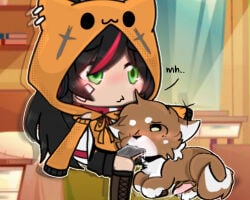 1female 1girl 1girls 1woman animal_dick animal_penis beastiality black_hair blowjob blushing buds buds_(budsforbuddies) budsforbuddies budsforbuddies_(copyright) cum cumming_while_penetrated domestic_dog female_blushing gacha_life human_on_feral orange_hood sitting sitting_on_bed strap-on strapon sucking_dick sucking_penis zoophila