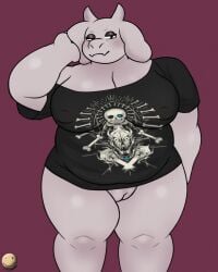 4:5 anthro big_breasts bottomless bovid breasts caprine clothed clothing deltarune female genitals goat half_naked hi_res huge_breasts huge_hips huge_thighs lucknomz mammal mature_anthro mature_female nipple_outline overweight overweight_anthro overweight_female shirt shirt_only solo thick_thighs topwear topwear_only toriel toriel_(deltarune) toriel_(undertale) undertale undertale_(series) vulva waking_up wide_hips