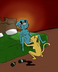 2girls anthro bed blush cunnilingus female furry furry_only gottashitfast katia_managan multiple_girls nicole_watterson nude oral prequel pussy pussy_juice saliva sitting sweat the_amazing_world_of_gumball the_elder_scrolls video_games yuri