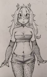 blush deltarune goth_girl looking_at_viewer luci_star mostly_clothed no_bra noelle_holiday sketch watermark