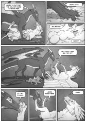 animal_genitalia avian balls bodily_fluids brush brushing brushing_fur claw_in_sheath clothing comic dialogue dirty_talk dragon dripping duo english_text european_mythology feathered_wings feathers feet feral feral_on_feral foot_lick fur genital_fluids genitals greyscale gryphon hi_res knot knot_in_sheath licking male male/male membrane_(anatomy) membranous_wings monochrome mythological_avian mythological_creature mythological_scalie mythology paws penis penis_in_sheath penis_tip precum precum_drip rast scalie sheath spread_legs spreading tail text tongue undressing undressing_another western_dragon wings