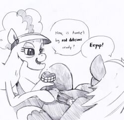 big_macintosh_(mlp) black_and_white dialogue english_text equine erection female freckles friendship_is_magic granny_smith hooves horse horsecock imminent_sex incest lying male monochrome my_little_pony old on_back penis pony text what