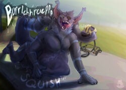 2021 abdominal_bulge after_vore anthro bicycle bicycle_helmet burping canid canine claws crux fur male mammal nolow oral_vore outside paws prey_bulge solo teeth tongue trail vehicle vore
