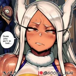 1boy 1girl 2026 2d absurd_res absurd_resolution absurdres ai_generated animal_ears artist_name bare_shoulders biting_own_lip blush boku_no_hero_academia brain comic crescent_print dark-skinned_female dark_skin english_text fur_collar goonie_bear hi_res high_quality high_resolution highres image leotard long_eyelashes long_hair looking_to_the_side mask meme mirko miruko monster muscular muscular_female my_hero_academia nomu parted_bangs patreon patreon_username rabbit_ears rabbit_girl red_eyes rumi_usagiyama sleeveless sleeveless_turtleneck speech_bubble superhero sweat teeth turtleneck twitter_username uncensured watermark white_hair white_leotard