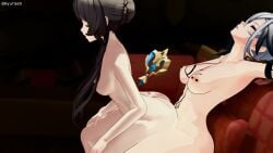 3d animated arlecchino_(genshin_impact) ayuraen blender futa_on_female futanari genshin_impact nipple_piercing penetration relaxing sandrone_(genshin_impact) sitting tagme video