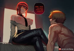 1boy 1girls abs ai_generated areolae aroused aroused_face athletic athletic_female bare_shoulders big_ass big_breasts big_butt big_thighs black_necktie black_pants blush breasts breasts_out breasts_outside breath caption chainsaw_man comic comic_page comics completely_naked completely_naked_male completely_nude completely_nude_male crossed_legs curvy curvy_body curvy_female curvy_figure cute cute_face denji_(chainsaw_man) dominant dominant_female dominated domination dominatrix english english_text erect_nipples eye_contact female female_domination femdom hoorpy hourglass_figure large_breasts long_hair looking_at_another makima_(chainsaw_man) male muscles muscular naked naked_male necktie necktie_between_breasts nipples nude nude_male open_shirt pants patreon patreon_logo patreon_username petite petite_body petite_breasts petite_female red_hair sexy sexy_body sexy_pose shirt sitting story text thick_thighs thighs tie toned topless topless_female voluptuous voluptuous_female