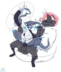 abdominal_bulge ahoge anal anal_penetration animal_genitalia animal_penis anthro anthro_on_anthro anthro_penetrated anthro_penetrating anthro_penetrating_anthro avian balls big_balls big_breasts biped black_body black_genitals black_penis blue_blush blue_eyes blue_genitals blue_nipples blush bodily_fluids breasts clitoris cobra cum cum_inside duo ejaculation equine_genitalia equine_penis erection feathers female female_anthro female_penetrated flared_penis genital_fluids genitals hair heart_symbol hi_res internal lc79510455 lc_(lc79510455) male male/female male_anthro male_penetrating male_penetrating_anthro male_penetrating_female nipples non-mammal_breasts nude penetration penile penile_penetration penis penis_in_ass reptile scalie sex snake tail tongue vulva