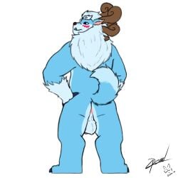 1:1 2024 anthro antlers anus artist_name backsack balls black_sclera blue_body blue_claws blue_eyes blue_fur blush butt claws demi_owo digital_drawing_(artwork) digital_media_(artwork) eyebrows finger_claws full-length_portrait fur genitals hands_on_hips hi_res horn league_of_legends looking_back male mane no_pupils nude nude_anthro nude_male perineum pink_anus plantigrade portrait rear_view red_nose riot_games signature simple_background slightly_chubby solo standing tencent text thick_eyebrows tusks white_body white_eyebrows white_fur willump_(lol) yeti