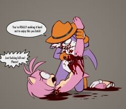 3_toes absurd_res amy_rose anthro barefoot begging_for_death blood bodily_fluids breasts constricted_pupils covered_in_blood crying cutting death dialogue dipodid dismemberment duo e254e english_text eulipotyphlan fang_the_hunter feet female forced forced_exposure gore gore_focus hedgehog hi_res holding_leg insult jerboa knife male mammal natural_breasts nipples nude nude_female pain profanity pupils rodent ryona sadism screaming sega severe_wound severed_arm severed_body_part severed_limb small_pupils soles sonic_the_hedgehog_(series) struggling suffering tears text toes torture violence