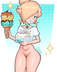 1girls alternate_version_available big_lips bikini bikini_top bimbo bimbo_lips blonde_hair blonde_pubic_hair blue_eyes blue_lips blue_lipstick blush bottomless breasts choker ear_piercing earrings exposed_pussy female female_only hair hair_over_one_eye hips holding_object holding_phone ice_cream ice_cream_cone lips lipstick mario_(series) medium_breasts nail_polish nails neckwear nintendo phone princess_rosalina pubes pubic_hair purple_nail_polish purple_nails pussy shirt solo solo_female sparkles swimwear themed_clothes thick_lips thighs tied_hair topwear vagina white_shirt wiluma