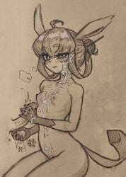 balls_fondling cum_on_body cum_on_breasts cumshot eeveelution glaceon handjob pokemon pokemon_(species) puddingdraws