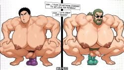 2boys age_difference ai_assisted anal bara bara_tiddies bara_tits barazoku big_pecs dark_nipples dialogue dildo dildo_in_ass dildo_riding gay grandpa_(shiromanta) huge_pecs large_pectorals male male_breasts male_only mature_male muscular muscular_male ohogao old_male older_male osupp-ai senpai_ga_uzai_kouhai_no_hanashi speech_bubble takeda_harumi text thick_thighs voluptuous_male yaoi