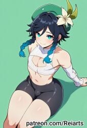 ai_art ai_generated androgynous androgynous_male big_ass big_balls big_butt boy erotic femboy femboy_focus from_above gay gay_male looking_at_viewer reiarts sexy sexy_pose shorts sitting venti_(genshin_impact)