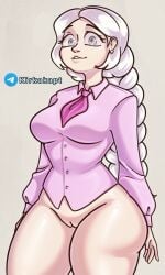13_cards 2026 ai_generated braided_hair breasts cute female girly gray_background helen_(13_cards) hi_res high_resolution highres light-skinned_female light_skin pussy solo solo_female telegram telegram_username thick_thighs white_hair
