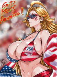 american_flag_bikini bikini blonde_hair breasts female hair kamen_america long_hair