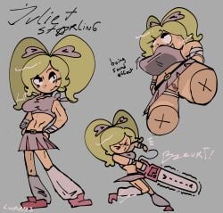 badass boobs chainsaw cute innocent juliet_starling lollipop_chainsaw no_panties pussy redesign sweating under_skirt_view