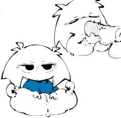 anthro anus balls blush bodily_fluids butt cave_story clothing duo eyes_closed fellatio female genitals hachi92828 hi_res lagomorph leporid male male/female mammal mimiga offscreen_male oral penile penis rabbit sex sue_sakamoto sweat sweater topwear vulva