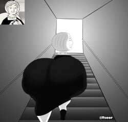 1girls 2020s 2025 2d 2d_(artwork) ass big_ass black_and_white fat_ass female female_only gilf grandmother persepolis png short_hair solo tsoor