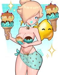 1girls alternate_version_available big_lips bikini bikini_bottom bikini_top bimbo bimbo_lips blonde_hair blue_eyes blue_lips blue_lipstick blush bottomwear breasts choker cleavage ear_piercing earrings female female_focus hair hair_over_one_eye hips holding_object holding_phone ice_cream ice_cream_cone lips lipstick luma mario_(series) medium_breasts nail_polish nails neckwear nintendo phone princess_rosalina purple_nail_polish purple_nails sarong sparkles star swimwear themed_clothes thick_lips thighs tied_hair topwear wiluma