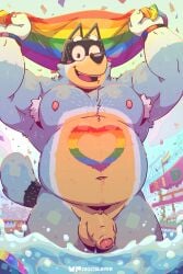 2026 2:3 absurd_res ambiguous_gender anthro areola armpit_hair artist_name australian_cattle_dog balls bandit_heeler barazoku belly biceps big_balls big_belly big_muscles big_penis bisexual_pride_colors bluesky_(social_media) bluey_(series) blush body_hair bodypaint building canid canine canis casual_nudity cattledog claws cloud confetti day detailed_background digitslayer domestic_dog english_text eyebrows flaccid flag flag_(object) foreskin front_view fur genitals glans group heart_symbol herding_dog hi_res holding_flag holding_object humanoid_genitalia humanoid_penis lgbt_pride lgbt_pride_month looking_at_viewer male male_focus mammal musclegut muscular muscular_anthro muscular_male navel nipples nude open_mouth open_smile outside parade partially_submerged pastoral_dog patreon pecs penis plant polyamory_pride_colors pride_color_bodypaint pride_color_flag pride_color_wristband pride_colors public public_nudity rainbow_flag rainbow_pride_colors rainbow_pride_flag rainbow_symbol silhouette skinny_dipping sky smile solo_focus splash standing subculture_pride_colors teeth text thick_arms thick_thighs tongue tuft unretracted_foreskin url water wristband