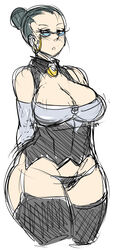 arms_behind_back bare_shoulders black_panties breasts cleavage cleavage_cutout cloudy_quartz_(mlp) curvy earrings elbow_gloves female female_only friendship_is_magic garter_straps glasses gloves grey_hair hair_bun highres huge_breasts human humanized jewelry maniacpaint milf my_little_pony panties personification rimless_glasses short_hair sketch solo thighhighs underwear updo