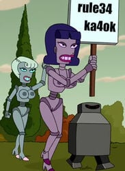 android blue_eyes breasts esther_(futurama) female futurama gynoid high_heels ka4ok mole no_humans nude purple_eyes pussy robot rule_34_(paheal) ruth_(futurama) sign