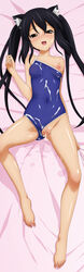 1girls animal_ears azusa_nakano_(k-on!) barefoot black_hair breasts brown_eyes cat_ears clothed_navel cum cum_on_body cum_on_lower_body cum_on_upper_body dakimakura erect_nipples facial feet female highres human human_only k-on! long_hair long_image nipples pussy pussy_juice saliva school_swimsuit smile solo spread_legs strap_slip sugimura_tomokazu swimsuit swimsuit_aside tall_image tied_hair toes twintails uncensored