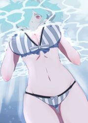 artist_request bikini blue_hair breasts female fire_emblem fire_emblem_fates hair_over_one_eye peri_(fire_emblem) red_eyes solo water