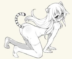 1girls all_fours anal anal_insertion animal_ears blush breasts buttplug buttplug_tail character_request collar copyright_request female hair in_heat kouki_kuu long_hair monochrome naked_stockings naked_thighhighs nude open_mouth pussy_juice sideboob solo stockings sweat tail thighhighs tiger_ears tiger_tail