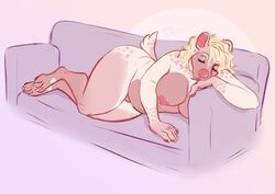 absurd_res anthro big_breasts breasts canid canine chubby chubby_female closed_eyes female fur furry furry_only genitals hi_res mammal nastypasty nipples nude pussy sleeping solo tail