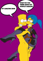 1boy alternate_hairstyle bart_simpson cosplay cowgirl_position cum edit female female_on_top girl_on_top hentaipaint7 high_heel_boots high_heels incest jill_valentine_(cosplay) marge_simpson mother_and_son resident_evil resident_evil_5 ride riding suit the_simpsons vaginal_penetration woman_on_top