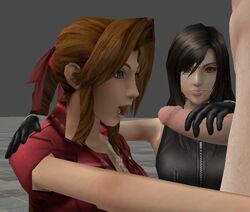 3d aerith_gainsborough faceless_male female final_fantasy final_fantasy_vii final_fantasy_vii_advent_children human male penis penis_awe ratounador straight teamwork threesome tifa_lockhart xnalara