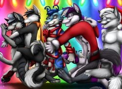 5boys anal anal_sex canine christmas_lights cum cum_inside furry gay group_sex licking male male_only masturbation no_humans orgy penetration penis rainartsink sex testicles tongue train wintersnowolf