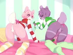 2boys anthro anus ass bear berry_valentine_(nedoiko) clothing duo fur furry furry_only girly hi_res kneeling male male_only mistletoe nedoiko nude penis pillow socks tail topwear