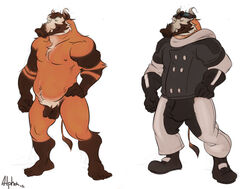 1boy alpha0 balls boar buttons chubby clothing coat eyeswear flaccid gloves goggles jacket male male_only model_sheet nipples nude pants penis porcine scarf solo uncut