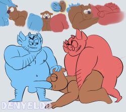 3boys anthro balls beardo_(ok_k.o.!_lbh) blue_body blue_skin brandon_(ok_k.o.!_lbh) brown_body cartoon_network denyeldd fellatio gay genitals group group_sex horn humanoid humanoid_on_anthro humanoid_pointy_ears male male/male ok_k.o.!_let's_be_heroes oral penile penis red_body red_skin sex threesome trio weirdo_(ok_k.o.!_lbh)