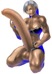 1futa abs bare_shoulders breasts censored dark_skin erection futa_only futanari huge_cock huge_testicles human intersex kneeling large_breasts long_hair mosaic_censoring muscle penis ponytail shorts shorts_aside silver_hair solo sports_bra testicles tied_hair vanessa_lewis virtua_fighter