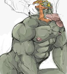 bara boner cum cum_in_mouth erection ganondorf ganondorf_(twilight_princess) gay male male_only nude oral penis srmamorimori sub_ganondorf the_legend_of_zelda twilight_princess