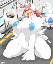 anthro avian big_breasts blush breasts egg female huge_breasts nintendo pokemon pokemorph pussy skyla_(pokemon) swan swanna video_games ymbk