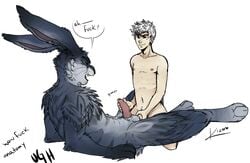 boner bunnymund easter_bunny_(rise_of_the_guardians) erection gay human interspecies jack_frost male male_only nude rise_of_the_guardians tagme white_hair