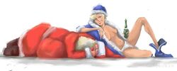 alcohol blonde_hair ded_moroz drunk new_year panties snegurochka tagme topless white_panties