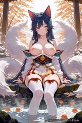 1girls 2025 ahri ai_generated animal_ears bangs bare_shoulders black_hair blush breasts breasts_out closed_mouth collarbone detached_sleeves dress eroflow facial_mark food fox_ears fox_girl fox_tail fruit hi_res highres japanese_clothes large_breasts league_of_legends league_of_legends:_wild_rift long_hair long_sleeves looking_at_viewer multiple_tails nipples off_shoulder outdoors patreon pussy riot_games sash sitting slit_pupils soaking_feet solo tail thighhighs very_long_hair voluptuous voluptuous_female water whisker_markings white_thighhighs yellow_eyes