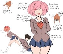 1boy 3girls alternate_ending big_ass bubble_butt comic comic_page cuckquean female male mc_(doki_doki_literature_club!) monika_(doki_doki_literature_club) natsuki_(doki_doki_literature_club) ntr pink_hair rakeemspoon sayori_(doki_doki_literature_club)