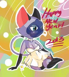 actionbastardvirginblstr anthro breasts cleavage dress feline furry happy_new_year maeterlinck's_blue_bird shanet tylette