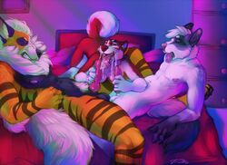 arcanine balls bed canine cum cum_in_mouth cum_inside cumshot female gasaraki group group_sex husky knot male mammal nintendo oral orgasm pokemon pokemon_(species) raised_tail rokemi sex straight threesome video_games